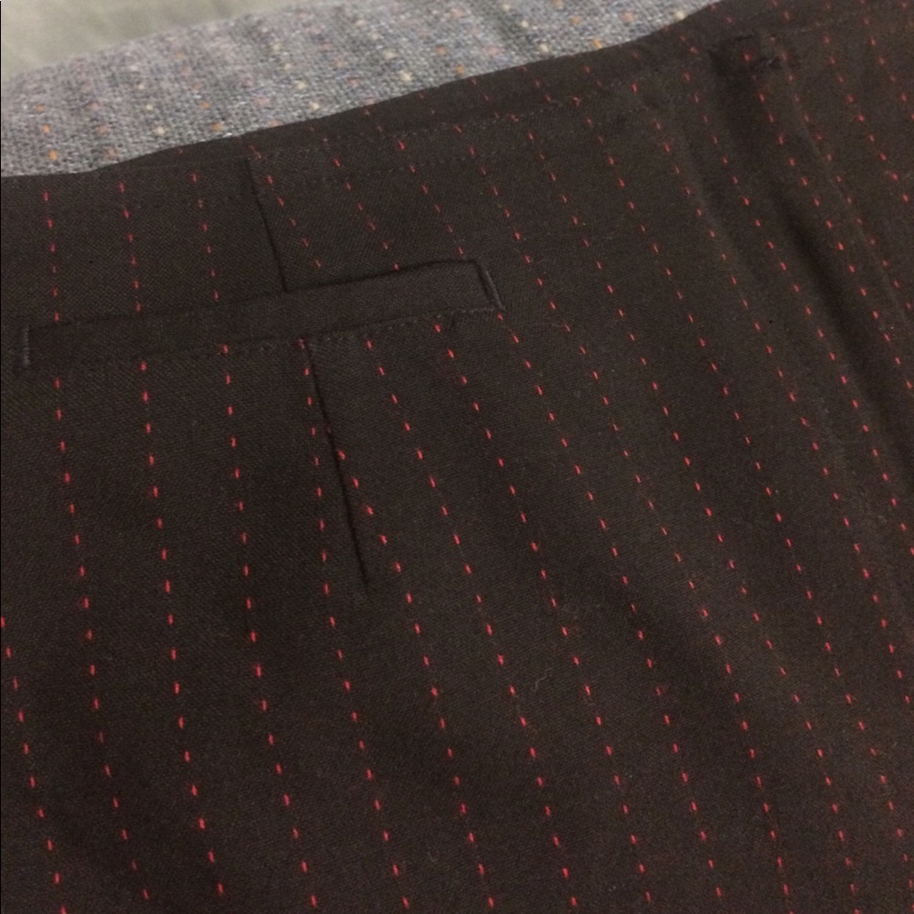 Red pinstriped dress pants, 14